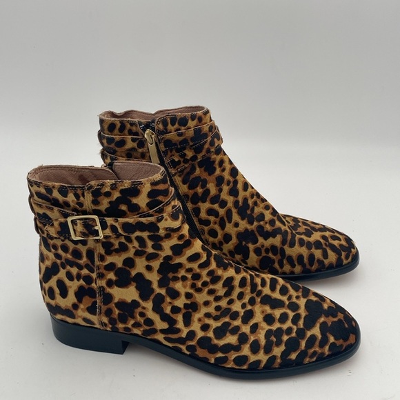 JJill Leopard Print Ankle Boot women 7 cow fur festival Casual office retro boho - Picture 2 of 16